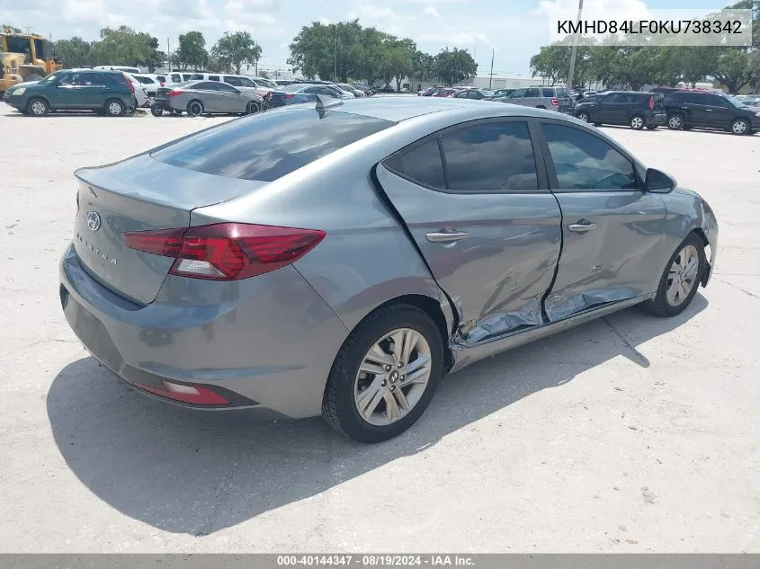 2019 Hyundai Elantra Sel VIN: KMHD84LF0KU738342 Lot: 40144347