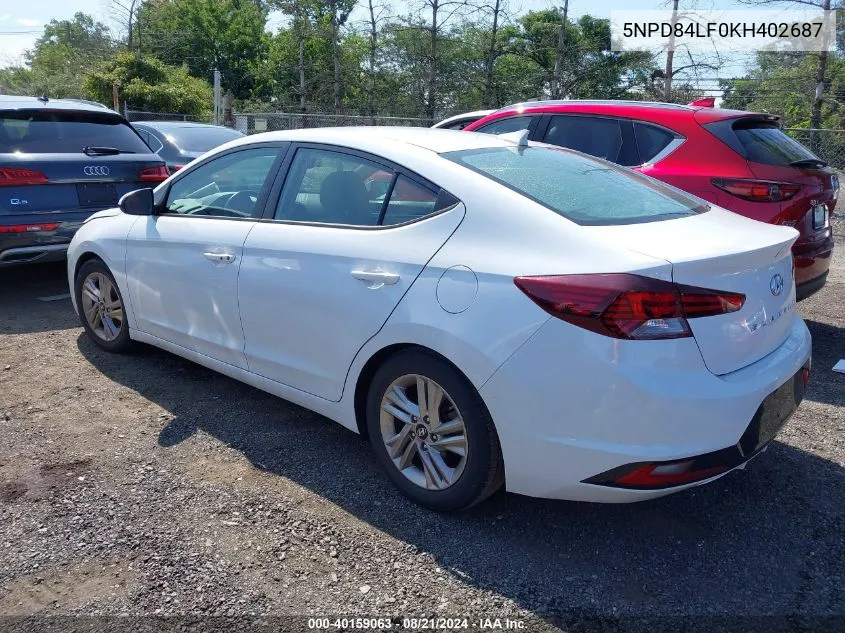 2019 Hyundai Elantra Sel/Value/Limited VIN: 5NPD84LF0KH402687 Lot: 40159063