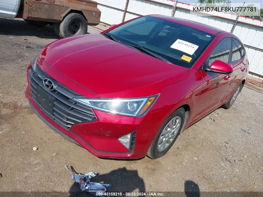 2019 Hyundai Elantra Se VIN: KMHD74LF8KU777781 Lot: 40159218