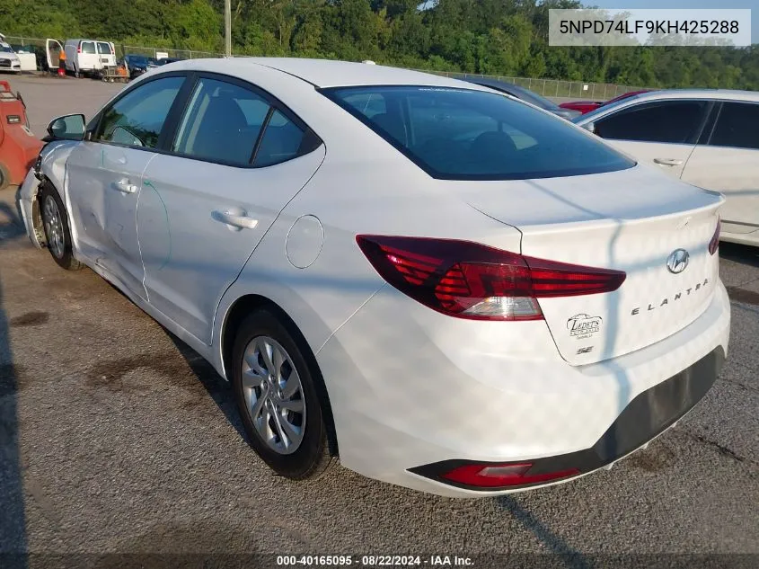 2019 Hyundai Elantra Se VIN: 5NPD74LF9KH425288 Lot: 40165095