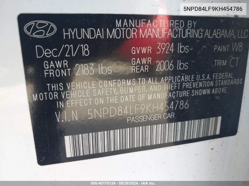 5NPD84LF9KH454786 2019 Hyundai Elantra Value Edition