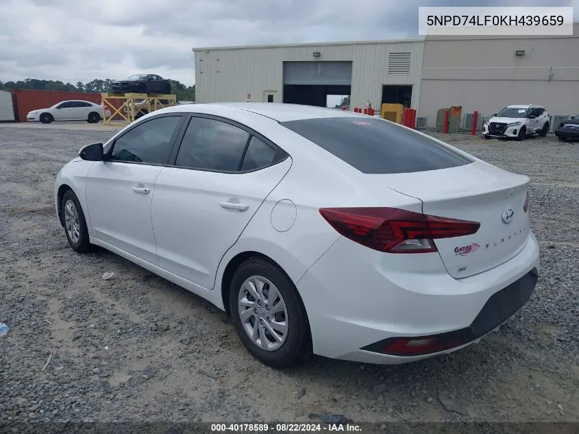 2019 Hyundai Elantra Se VIN: 5NPD74LF0KH439659 Lot: 40178589