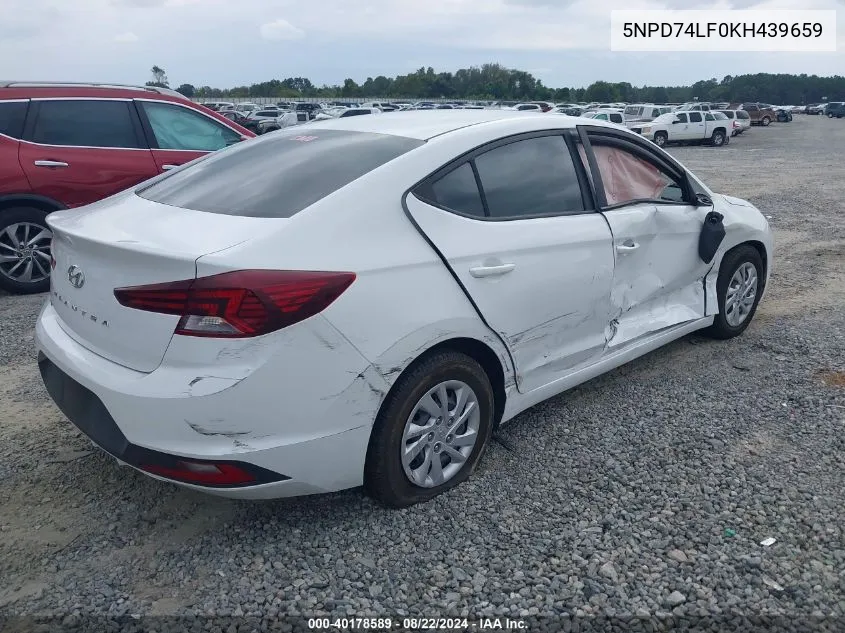 2019 Hyundai Elantra Se VIN: 5NPD74LF0KH439659 Lot: 40178589