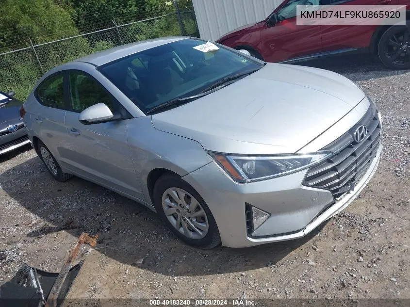 KMHD74LF9KU865920 2019 Hyundai Elantra Se