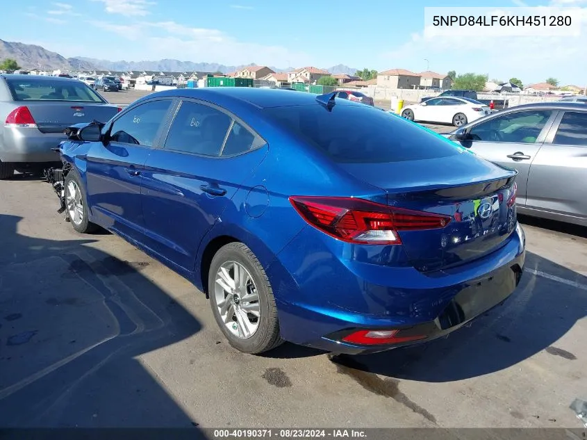 2019 Hyundai Elantra Sel VIN: 5NPD84LF6KH451280 Lot: 40190371