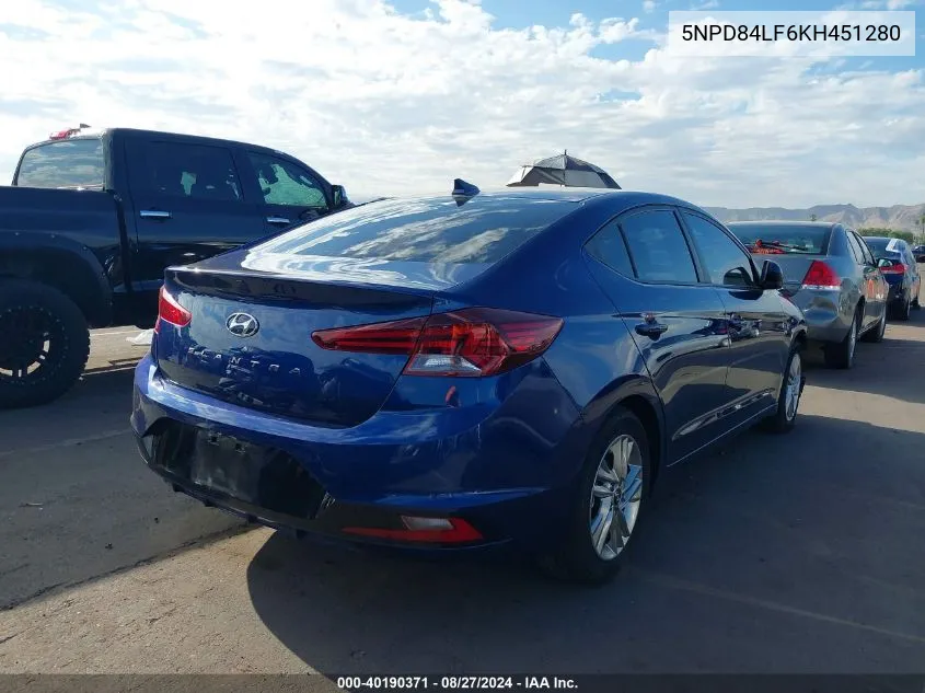 2019 Hyundai Elantra Sel VIN: 5NPD84LF6KH451280 Lot: 40190371