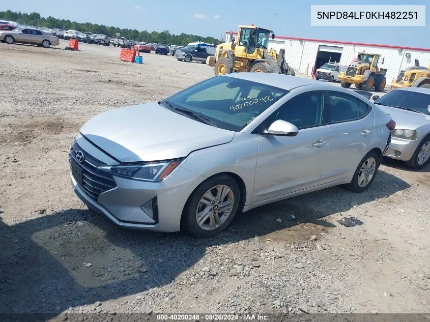 2019 Hyundai Elantra Sel VIN: 5NPD84LF0KH482251 Lot: 40200248