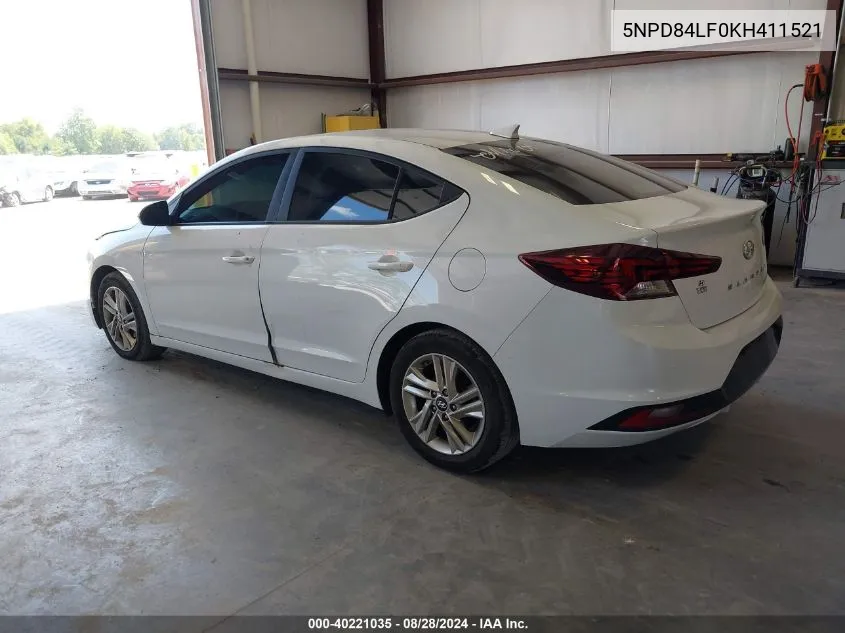 2019 Hyundai Elantra Sel VIN: 5NPD84LF0KH411521 Lot: 40221035