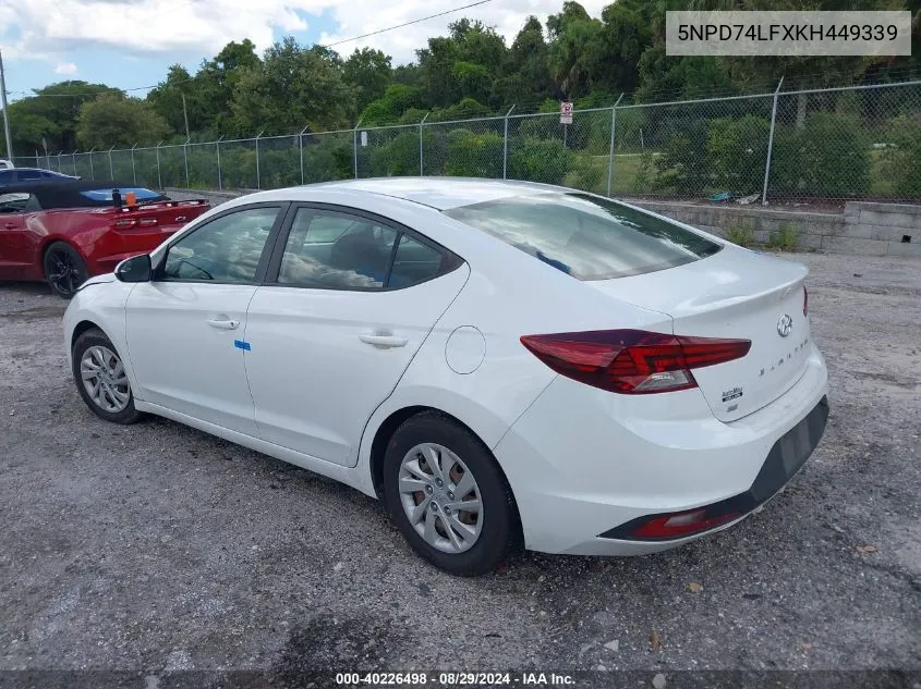 2019 Hyundai Elantra Se VIN: 5NPD74LFXKH449339 Lot: 40226498