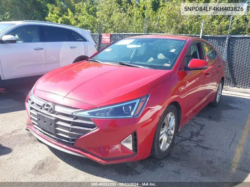 2019 Hyundai Elantra Sel VIN: 5NPD84LF4KH403826 Lot: 40252203