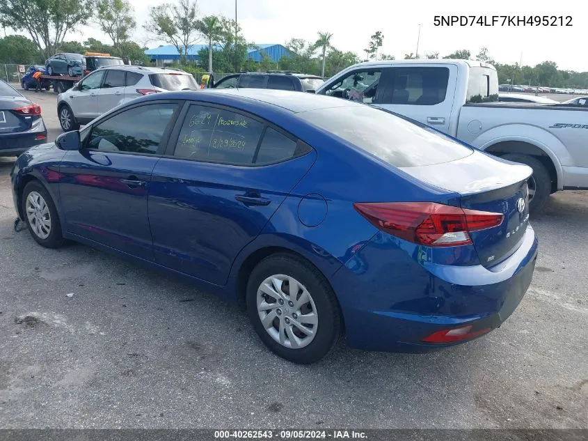 2019 Hyundai Elantra Se VIN: 5NPD74LF7KH495212 Lot: 40262543