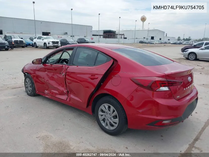 2019 Hyundai Elantra Se VIN: KMHD74LF9KU754705 Lot: 40262747