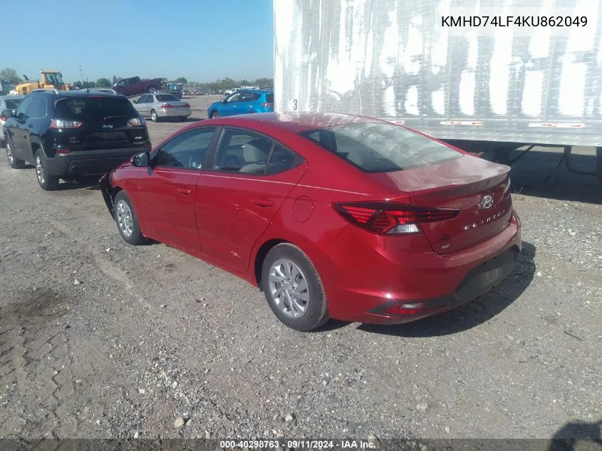 2019 Hyundai Elantra Se VIN: KMHD74LF4KU862049 Lot: 40298763