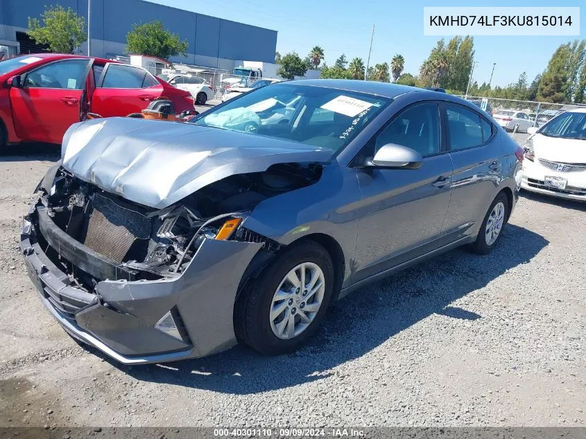 2019 Hyundai Elantra Se VIN: KMHD74LF3KU815014 Lot: 40301110