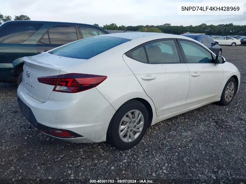 2019 Hyundai Elantra Se VIN: 5NPD74LF4KH428969 Lot: 40301753