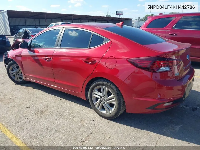 2019 Hyundai Elantra Sel VIN: 5NPD84LF4KH442786 Lot: 40303132