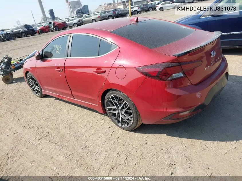 2019 Hyundai Elantra Sport VIN: KMHD04LB9KU831073 Lot: 40315088