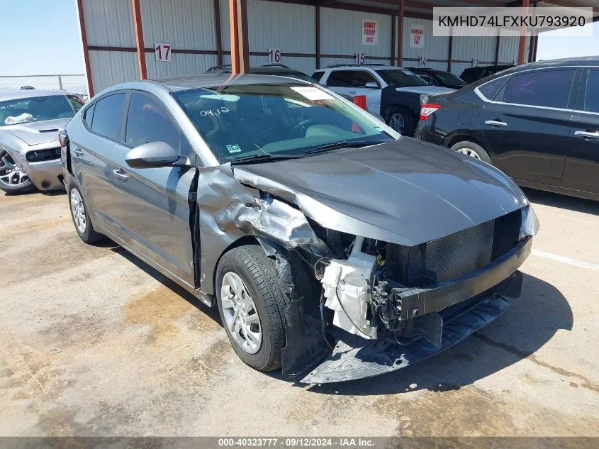 KMHD74LFXKU793920 2019 Hyundai Elantra Se