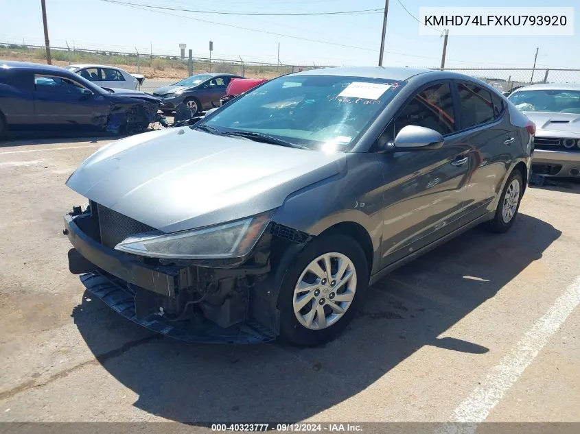 KMHD74LFXKU793920 2019 Hyundai Elantra Se