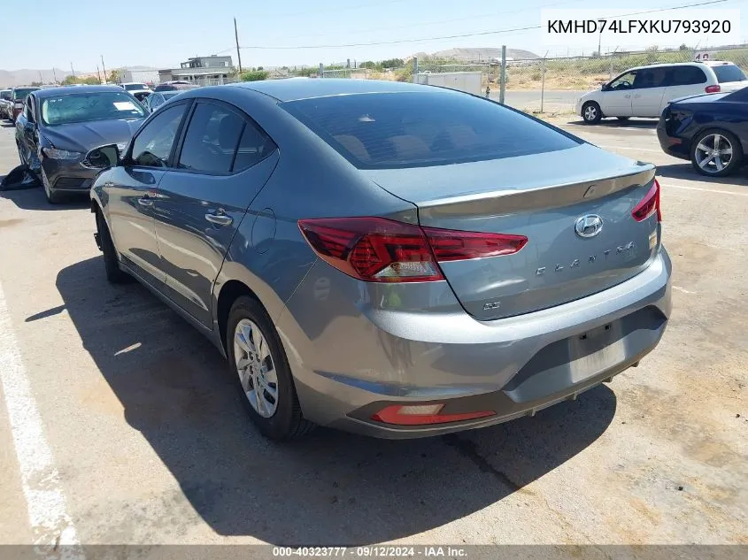 KMHD74LFXKU793920 2019 Hyundai Elantra Se