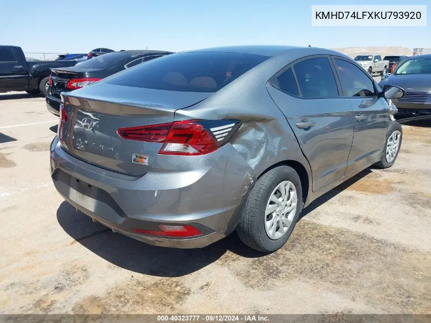 KMHD74LFXKU793920 2019 Hyundai Elantra Se