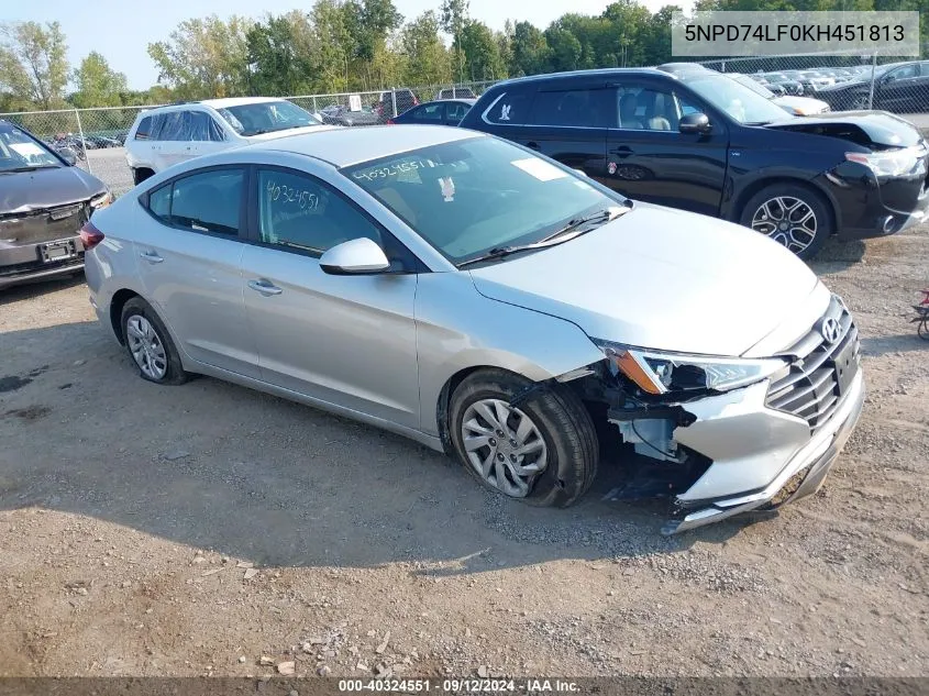 2019 Hyundai Elantra Se VIN: 5NPD74LF0KH451813 Lot: 40324551