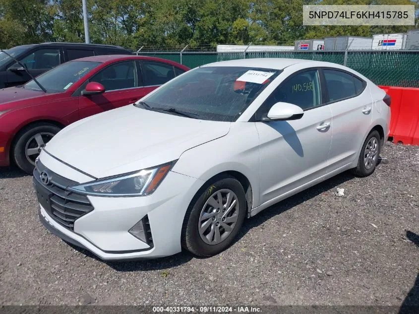 2019 Hyundai Elantra Se VIN: 5NPD74LF6KH415785 Lot: 40331794