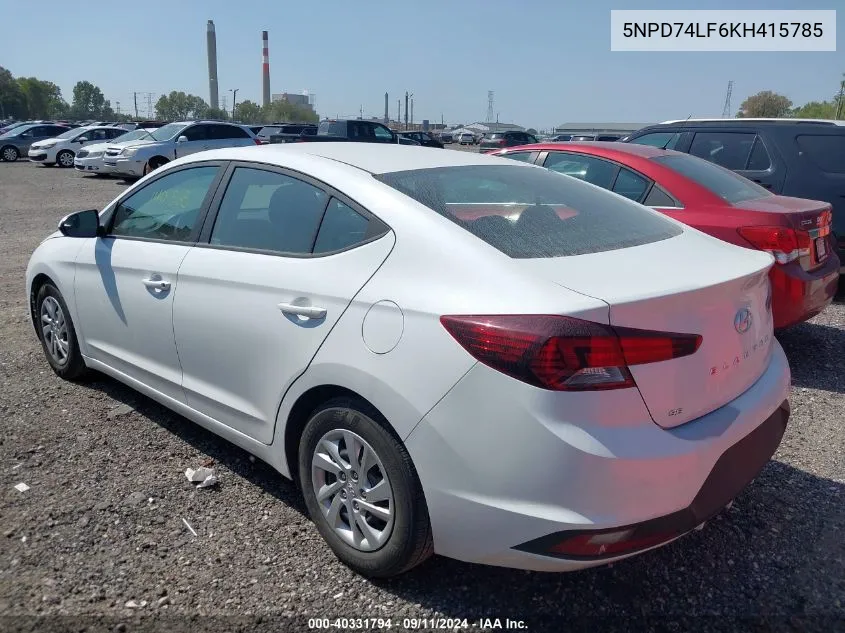 2019 Hyundai Elantra Se VIN: 5NPD74LF6KH415785 Lot: 40331794