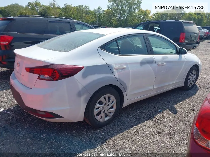 2019 Hyundai Elantra Se VIN: 5NPD74LF6KH415785 Lot: 40331794