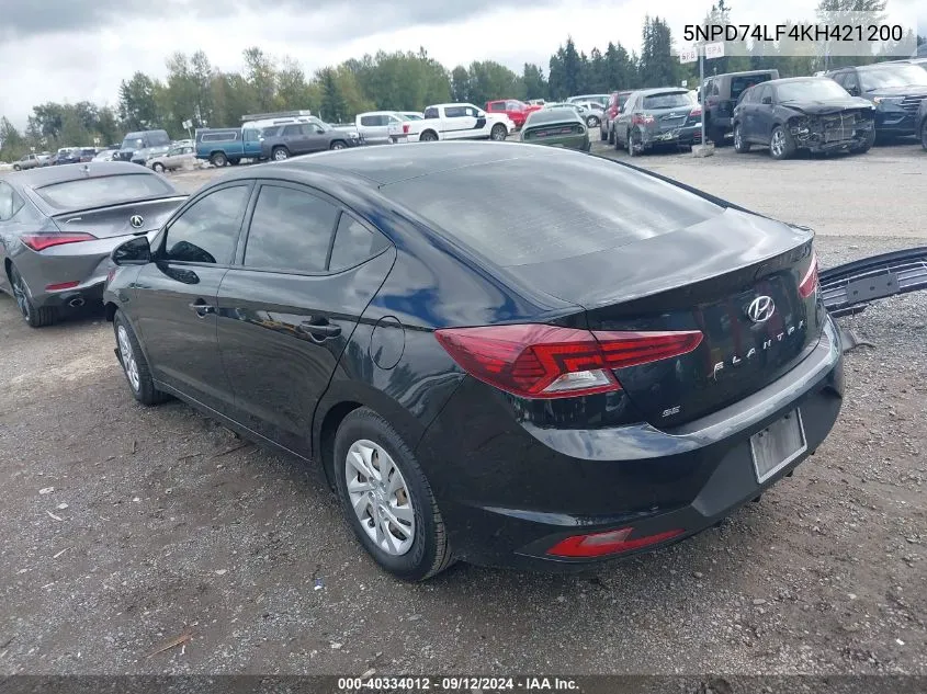 2019 Hyundai Elantra Se VIN: 5NPD74LF4KH421200 Lot: 40334012