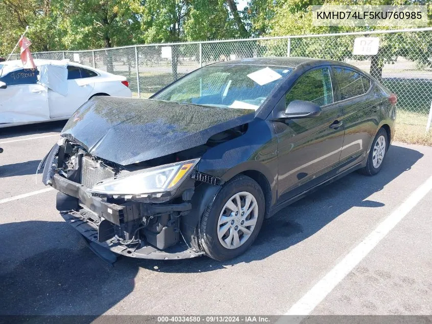 2019 Hyundai Elantra Se VIN: KMHD74LF5KU760985 Lot: 40334580