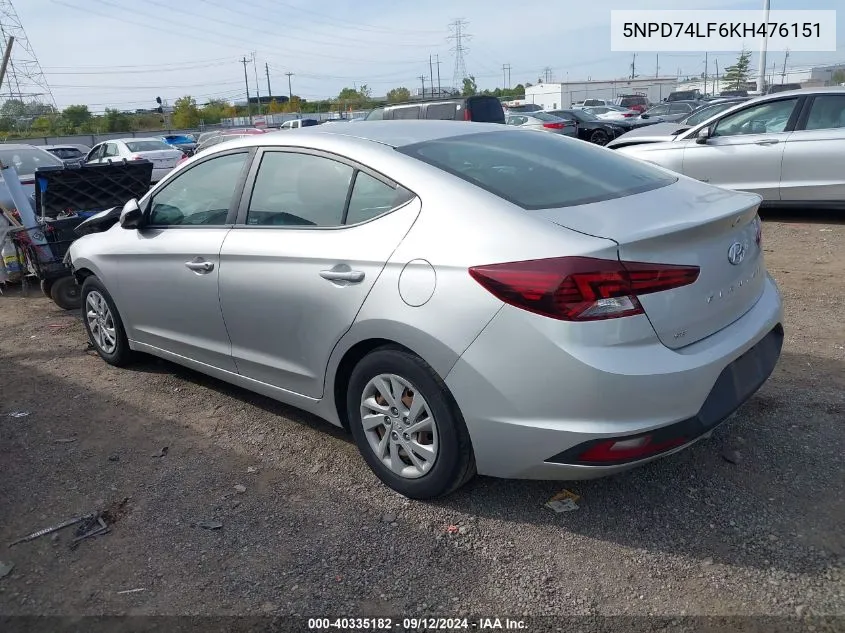 2019 Hyundai Elantra Se VIN: 5NPD74LF6KH476151 Lot: 40335182