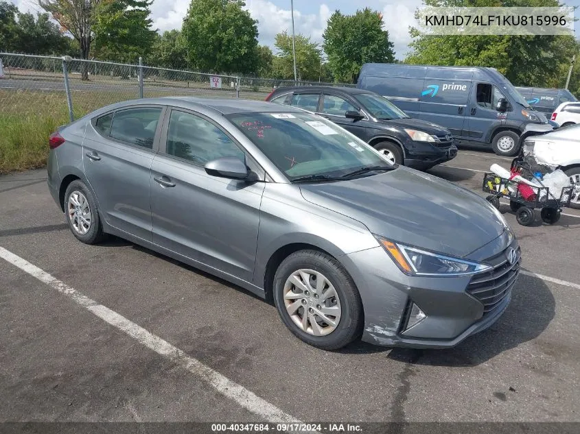 2019 Hyundai Elantra Se VIN: KMHD74LF1KU815996 Lot: 40347684