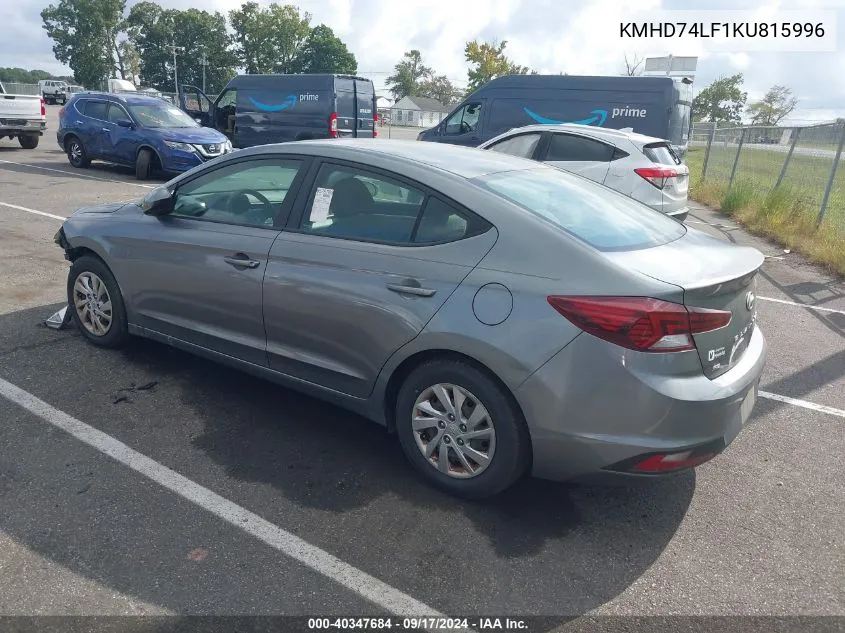 KMHD74LF1KU815996 2019 Hyundai Elantra Se