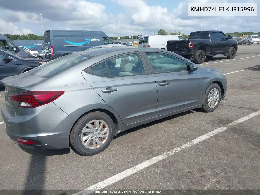 2019 Hyundai Elantra Se VIN: KMHD74LF1KU815996 Lot: 40347684