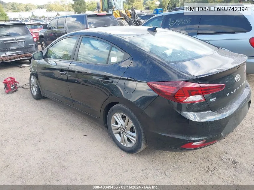 2019 Hyundai Elantra Sel VIN: KMHD84LF6KU742394 Lot: 40349456