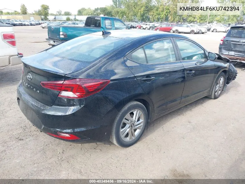 2019 Hyundai Elantra Sel VIN: KMHD84LF6KU742394 Lot: 40349456