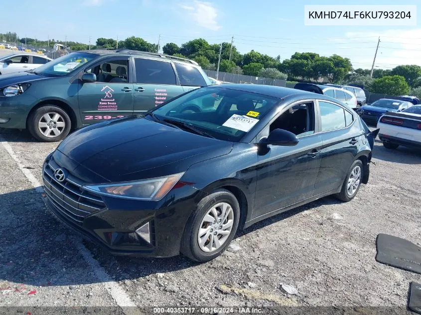 KMHD74LF6KU793204 2019 Hyundai Elantra Se