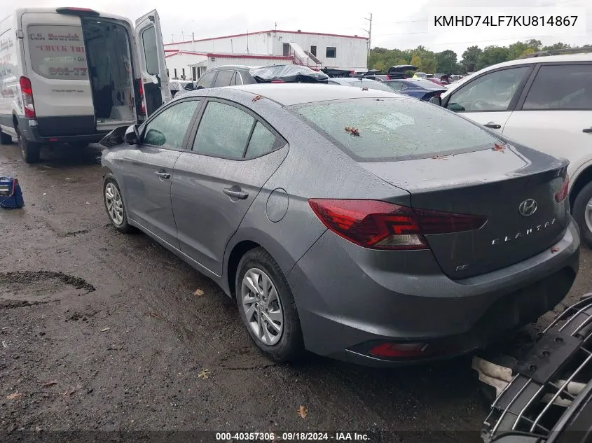 2019 Hyundai Elantra Se VIN: KMHD74LF7KU814867 Lot: 40357306