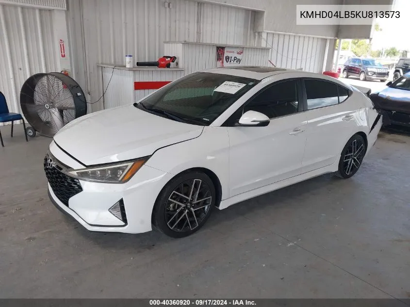 2019 Hyundai Elantra Sport VIN: KMHD04LB5KU813573 Lot: 40360920