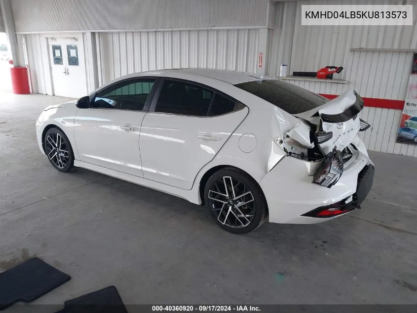 2019 Hyundai Elantra Sport VIN: KMHD04LB5KU813573 Lot: 40360920