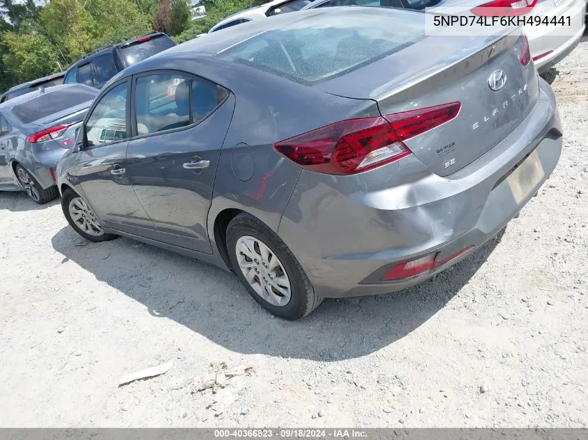 2019 Hyundai Elantra Se VIN: 5NPD74LF6KH494441 Lot: 40366823