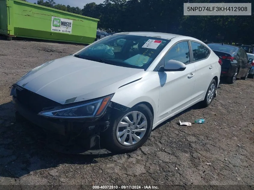 2019 Hyundai Elantra Se VIN: 5NPD74LF3KH412908 Lot: 40372510