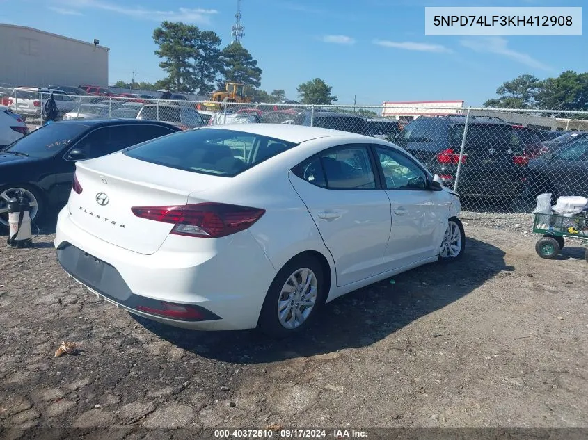 5NPD74LF3KH412908 2019 Hyundai Elantra Se