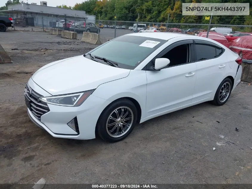 2019 Hyundai Elantra Se VIN: 5NPD74LF5KH443397 Lot: 40377223