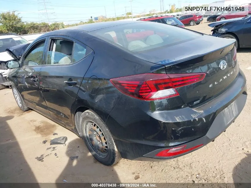 2019 Hyundai Elantra Se VIN: 5NPD74LF7KH461948 Lot: 40378438