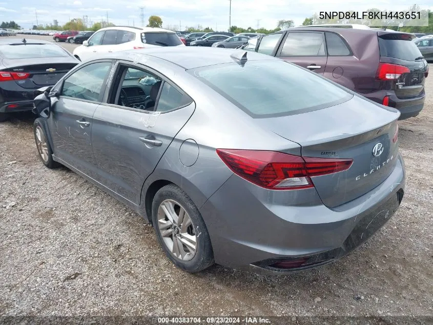 2019 Hyundai Elantra Sel VIN: 5NPD84LF8KH443651 Lot: 40383704