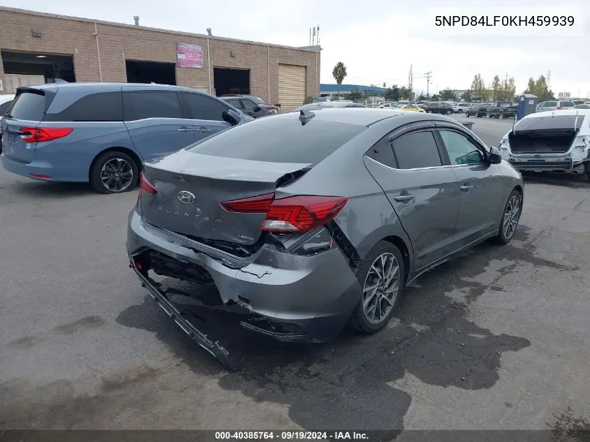 2019 Hyundai Elantra Limited VIN: 5NPD84LF0KH459939 Lot: 40385764