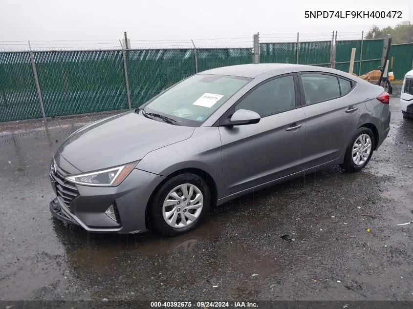 2019 Hyundai Elantra Se VIN: 5NPD74LF9KH400472 Lot: 40392675