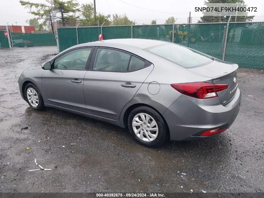 2019 Hyundai Elantra Se VIN: 5NPD74LF9KH400472 Lot: 40392675